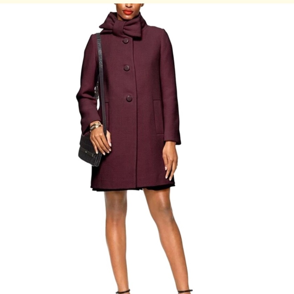 Kate spade bow tie burgundy wool coat